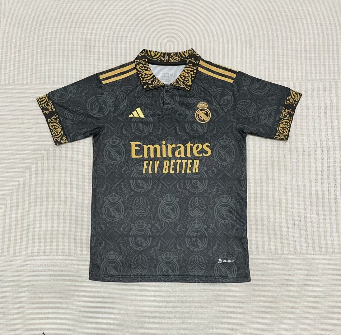 Real Madrid Golden Badge Polo Football Shirt