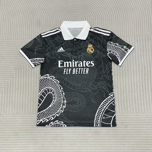 Real Madrid Black Polo Football Shirt